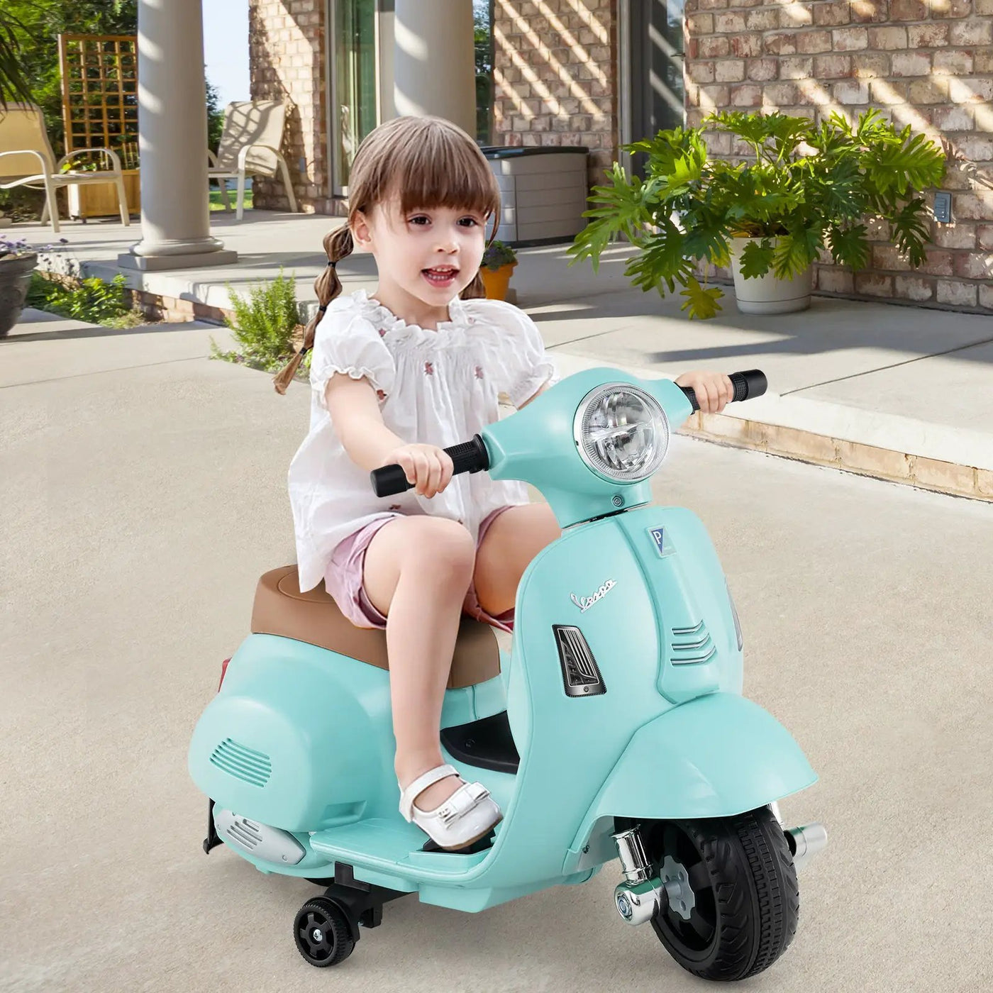 Kids Ride on Motorcycle Licensed Vespa with LED Headlight and Horn Sound by DirectDeals