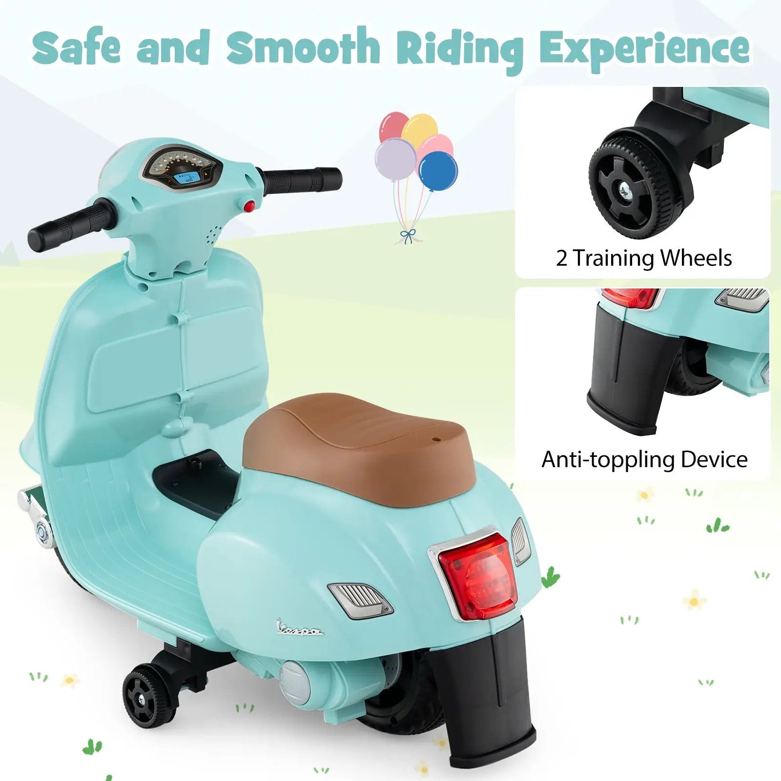 Kids Ride on Motorcycle Licensed Vespa with LED Headlight and Horn Sound by DirectDeals