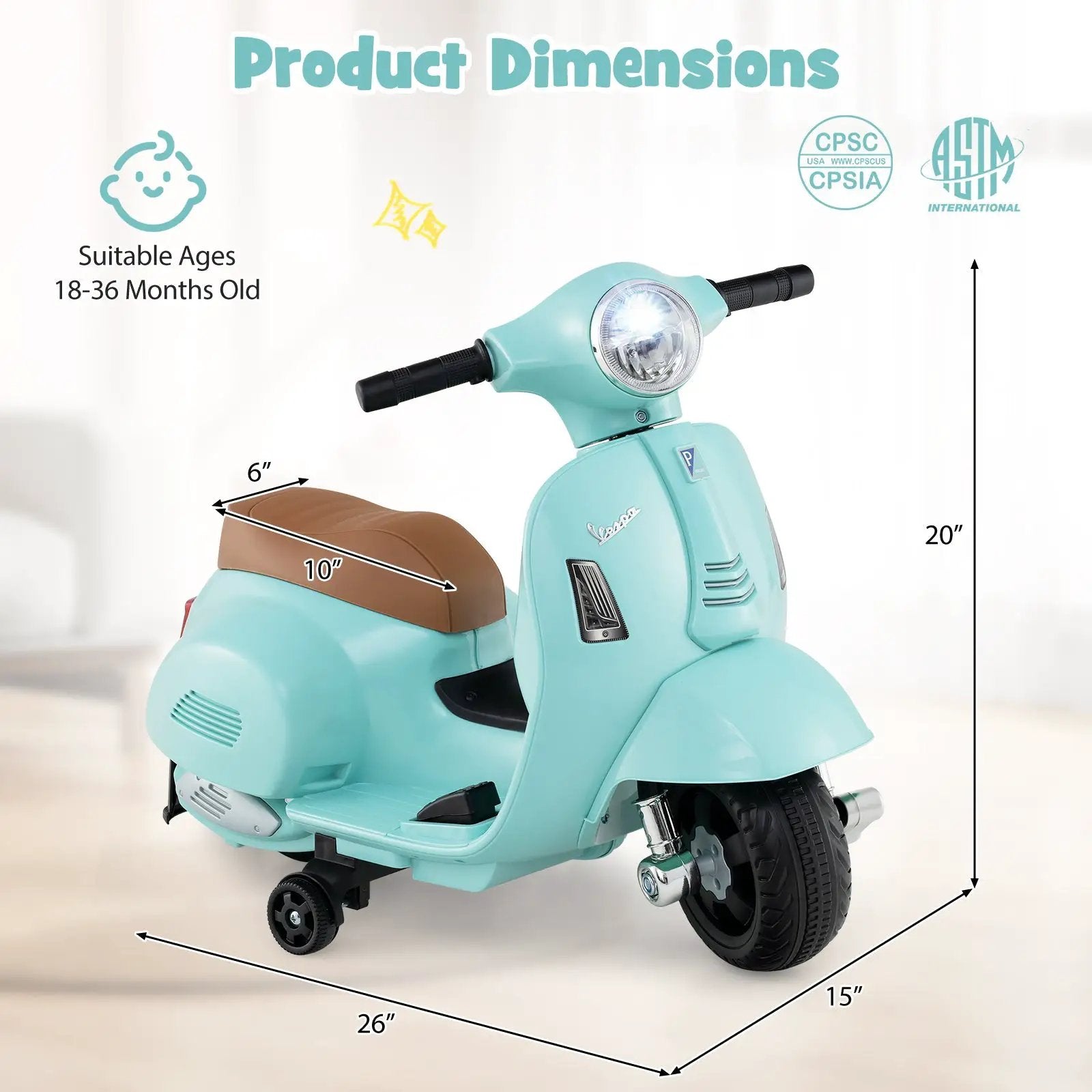 Kids Ride on Motorcycle Licensed Vespa with LED Headlight and Horn Sound by DirectDeals