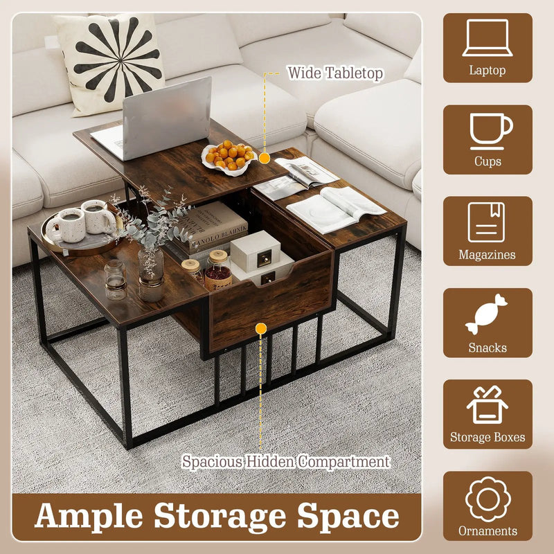 Lift Top Coffee Table Modern Center Table with Hidden Storage Compartment by DirectDeals
