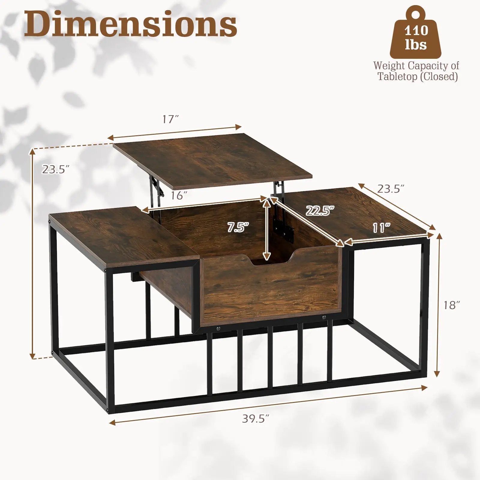 Lift Top Coffee Table Modern Center Table with Hidden Storage Compartment by DirectDeals