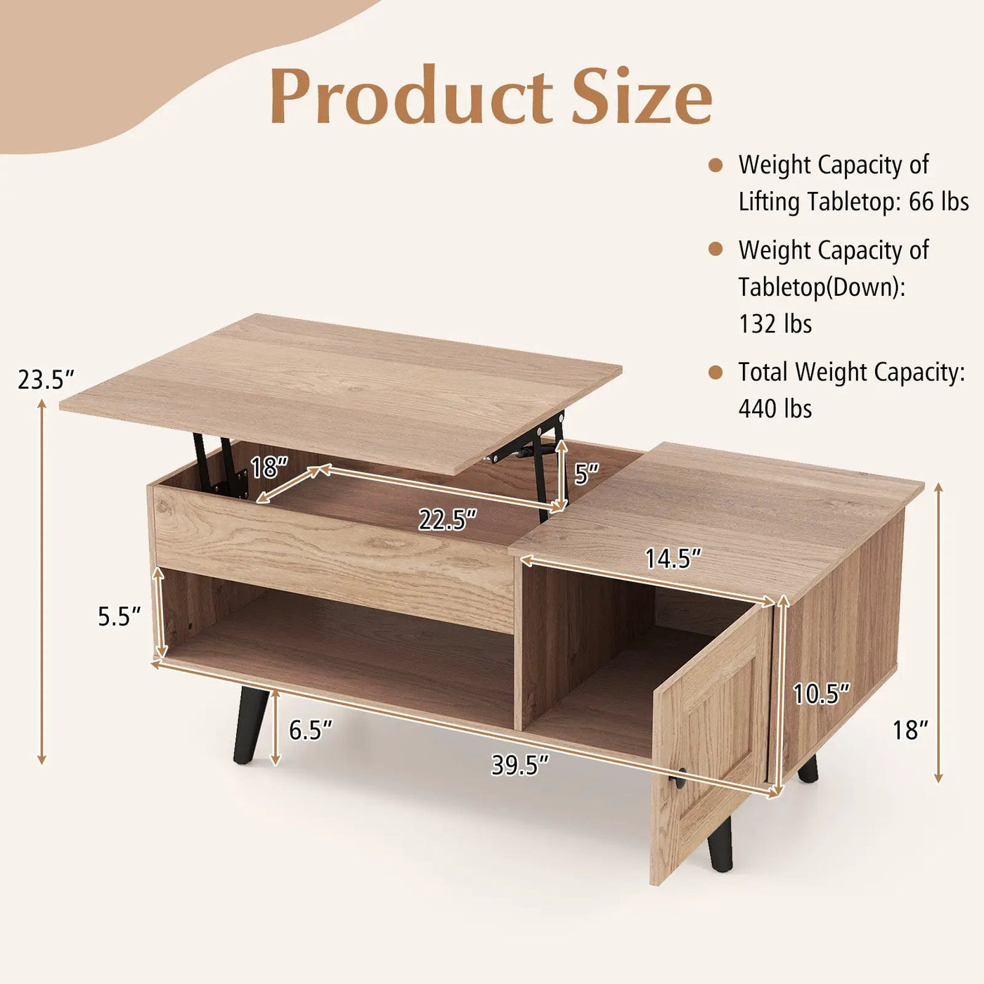 Lift Top Coffee Table with Storage and Hidden Compartment by DirectDeals