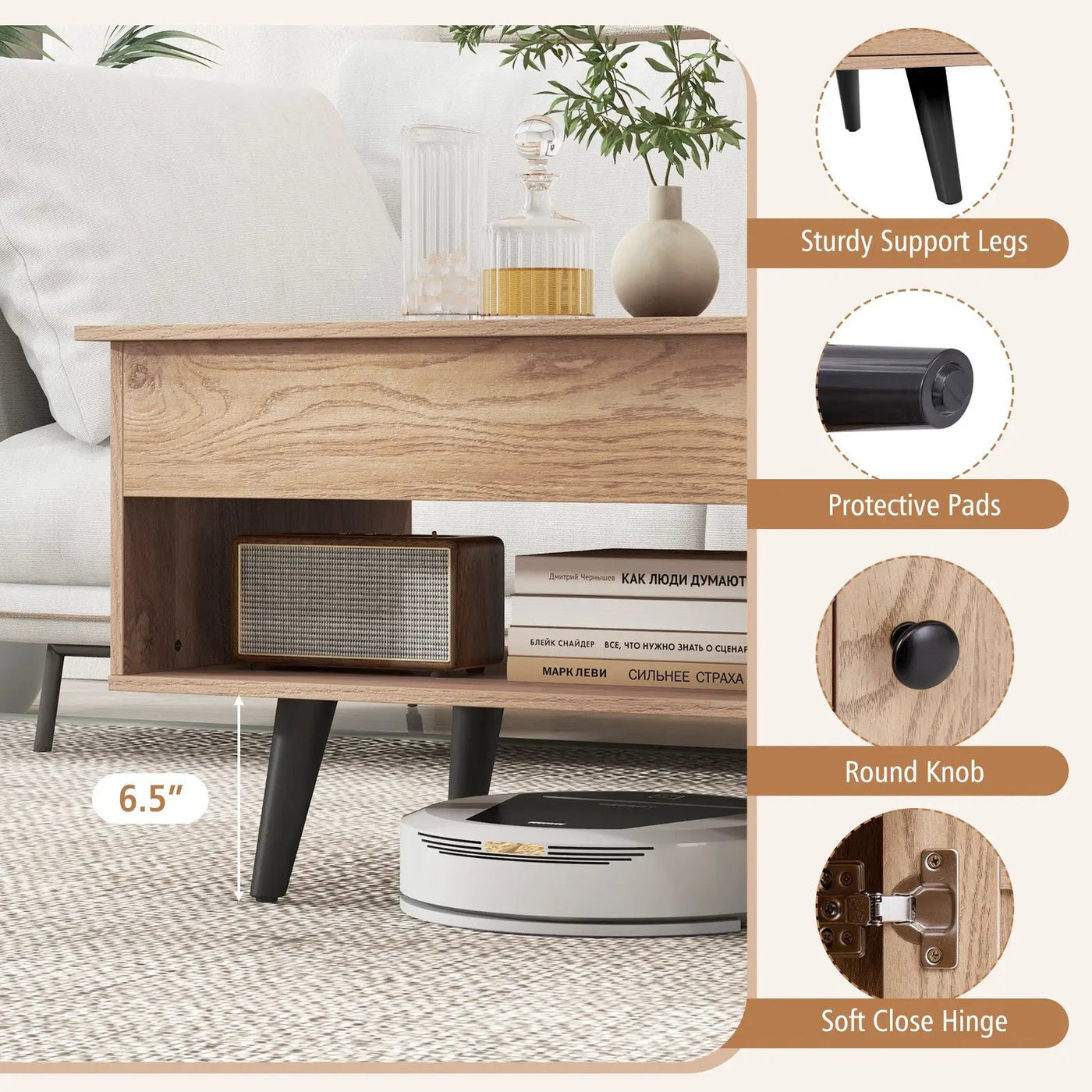Lift Top Coffee Table with Storage and Hidden Compartment by DirectDeals
