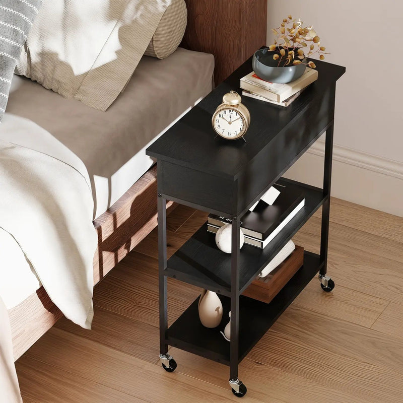Lift Top Side Table with Charging Station and Wheels by DirectDeals