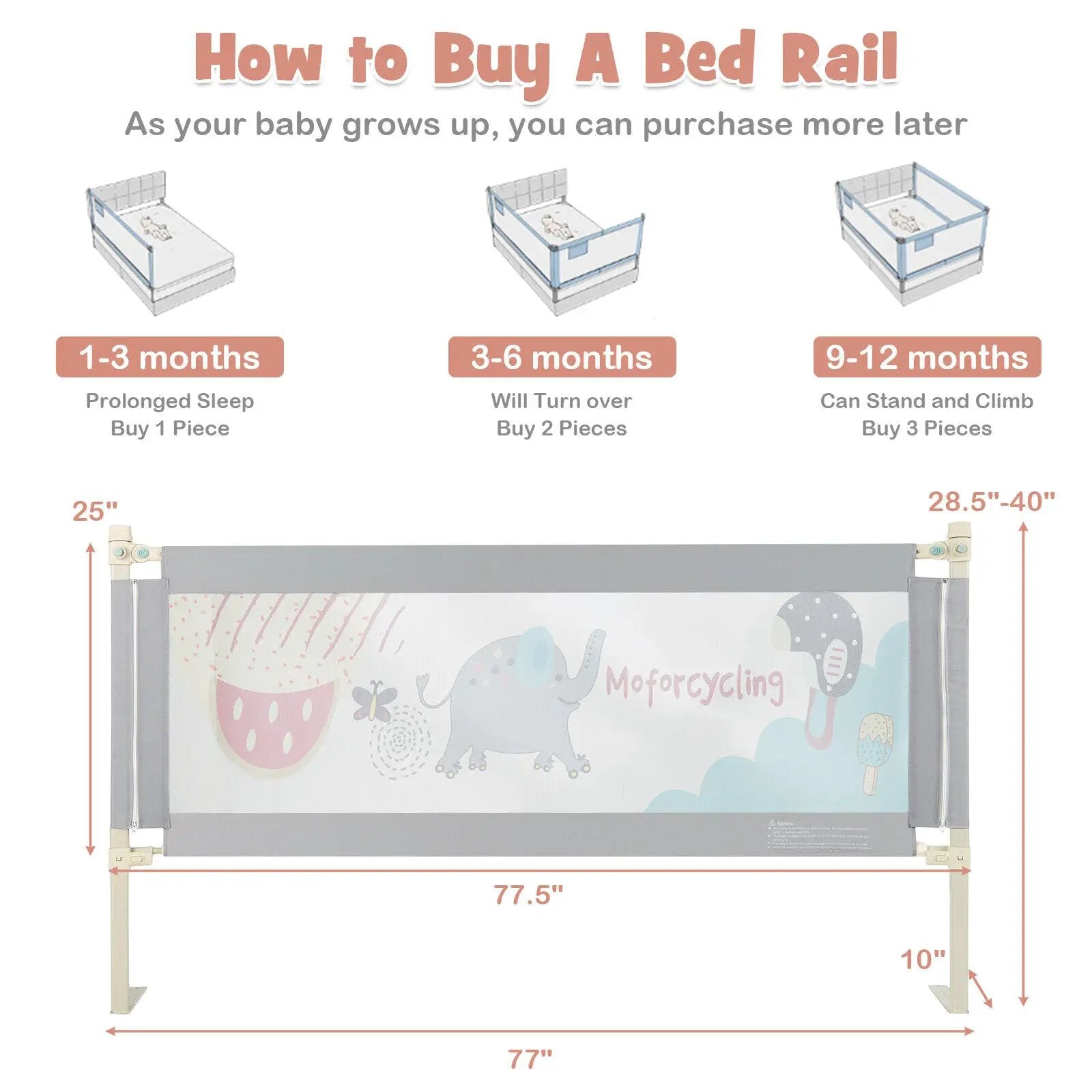 69 Inch Toddlers Vertical Lifting Baby Bedrail Guard with Lock by DirectDeals