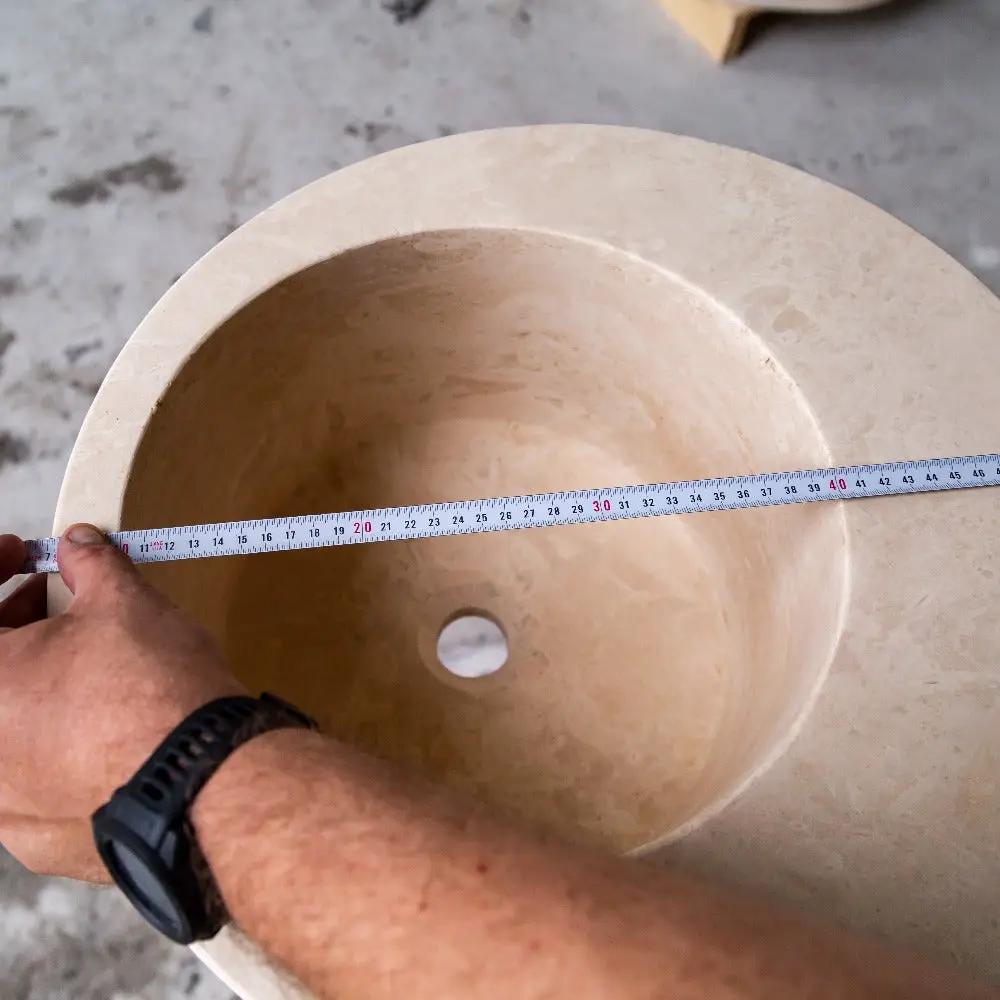 Natural Stone Light Beige Travertine Handcrafted Round Vessel Sink Honed 18 Inch by GobekDesign