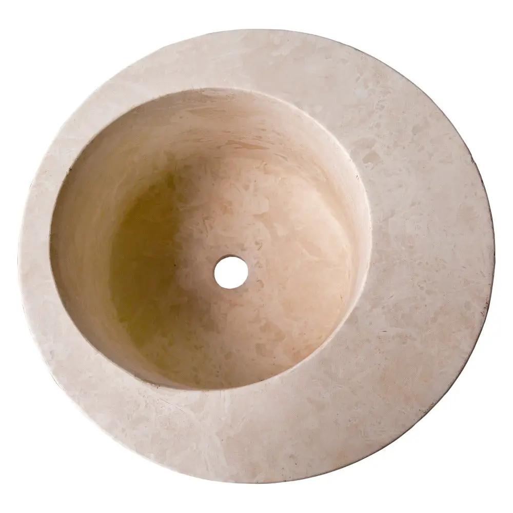 Natural Stone Light Beige Travertine Handcrafted Round Vessel Sink Honed 18 Inch by GobekDesign