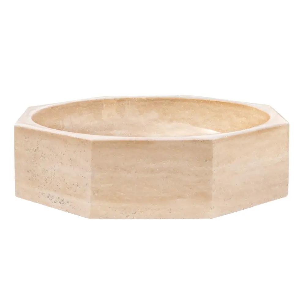Light Beige Travertine Octagon Vessel Sink - Polished 16 Inch by GobekDesign