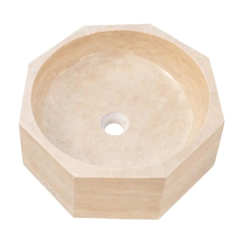 Light Beige Travertine Octagon Vessel Sink - Polished 16 Inch by GobekDesign