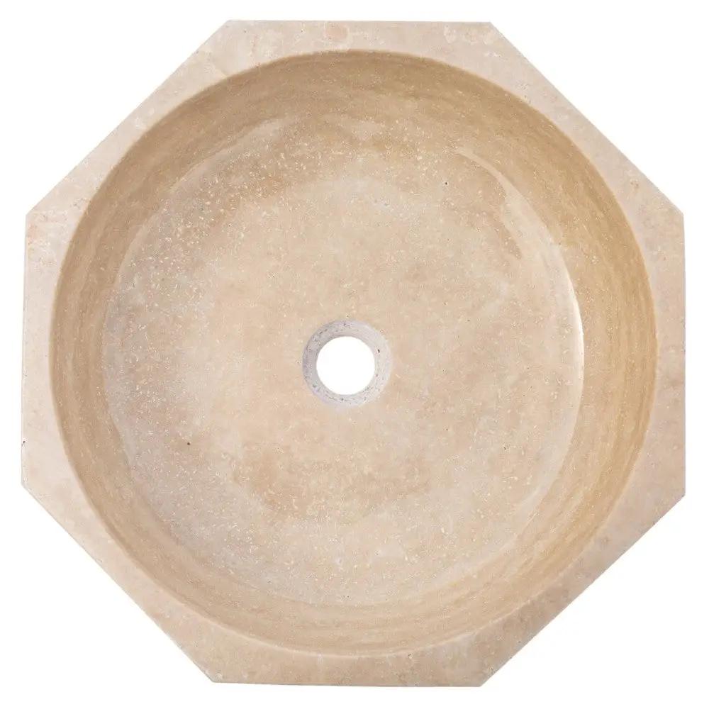 Light Beige Travertine Octagon Vessel Sink - Polished 16 Inch by GobekDesign