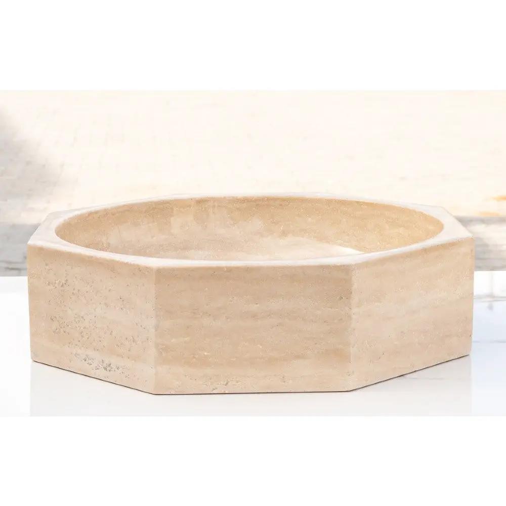 Light Beige Travertine Octagon Vessel Sink - Polished 16 Inch by GobekDesign