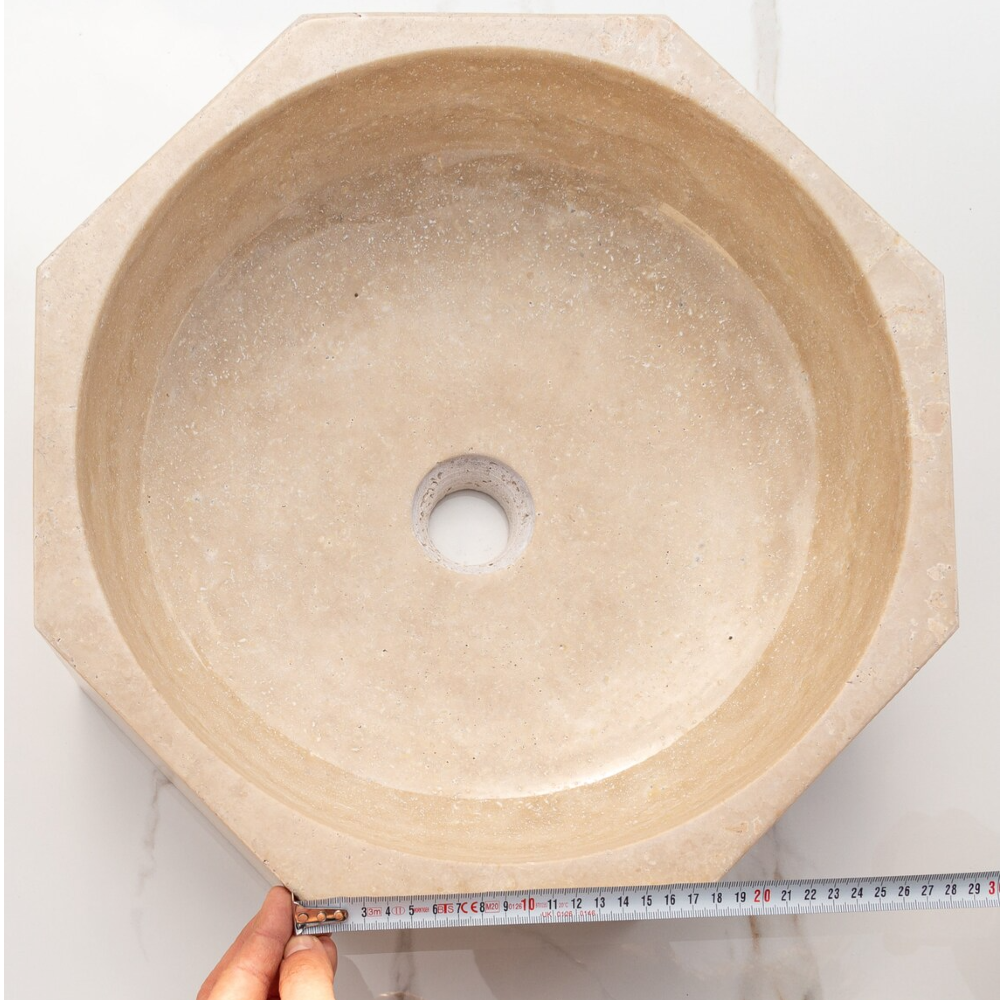 Light Beige Travertine Octagon Vessel Sink - Polished 16 Inch by GobekDesign