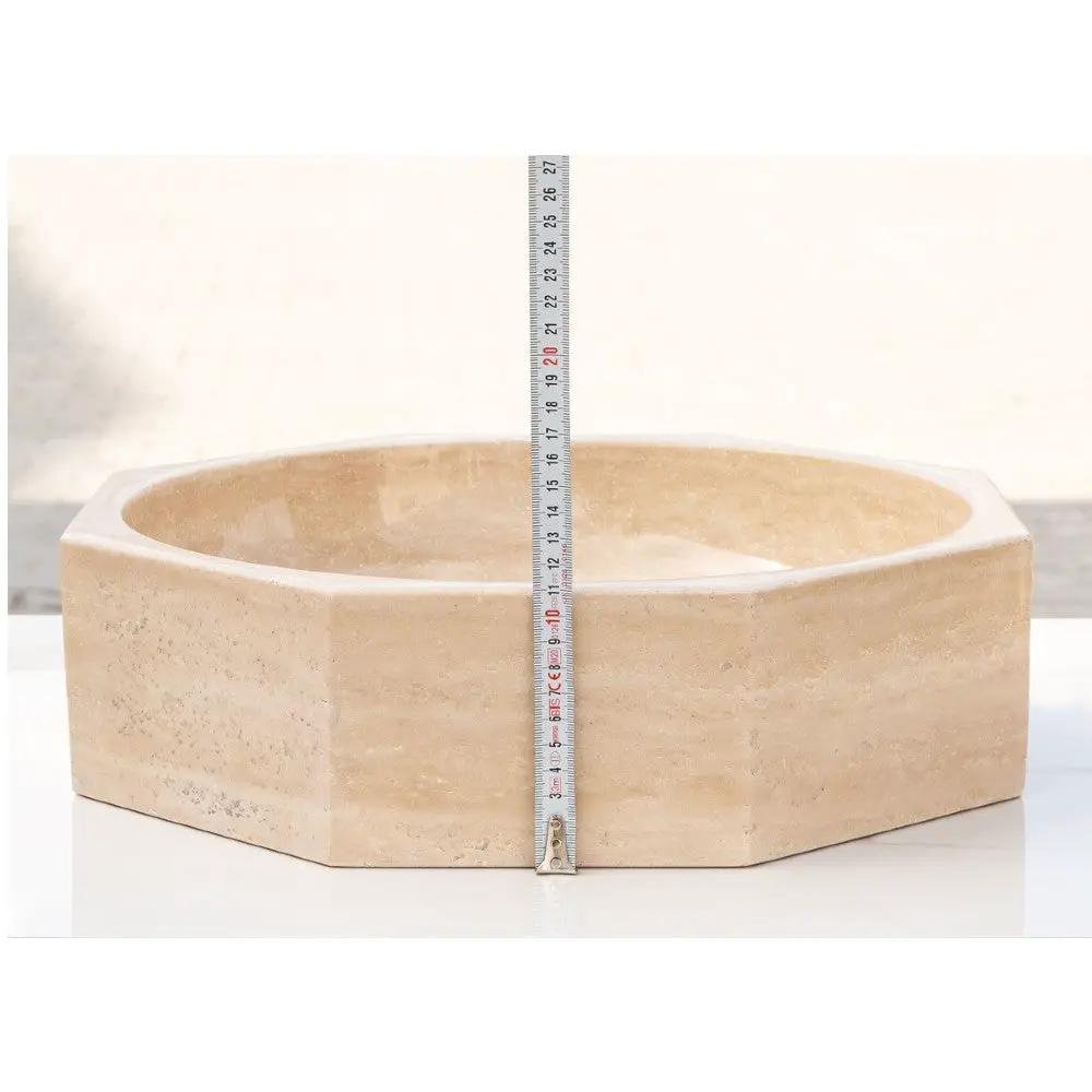 Light Beige Travertine Octagon Vessel Sink - Polished 16 Inch by GobekDesign