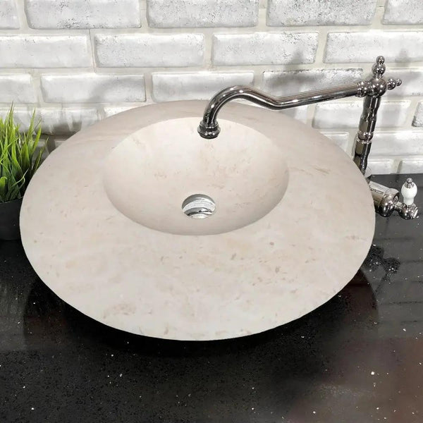 Light Travertine Natural Stone UFO Vessel Sink - 21x6 Honed Filled