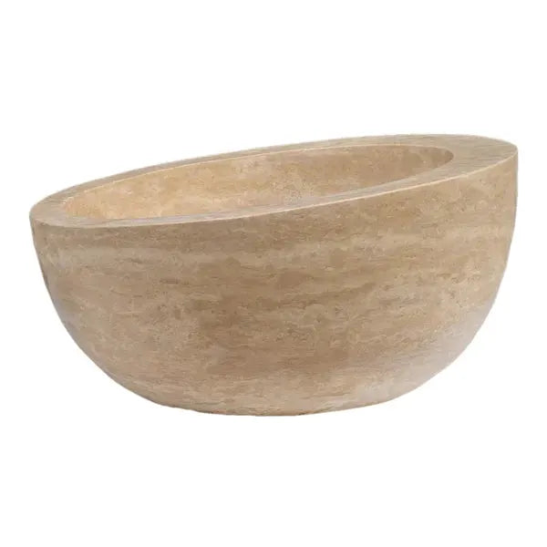 Light Beige Travertine Sloped Bathroom Vessel Sink - Honed Finish 16 Inch Diameter by GobekDesign