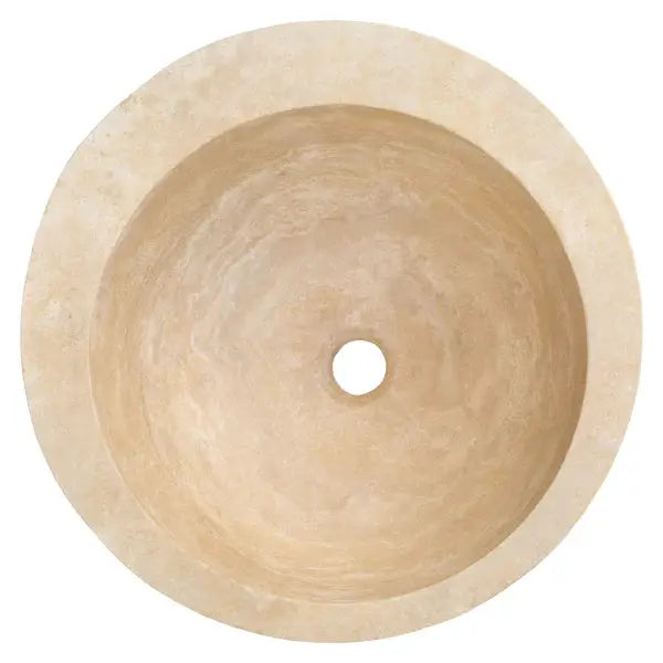 Light Beige Travertine Sloped Bathroom Vessel Sink - Honed Finish 16 Inch Diameter by GobekDesign