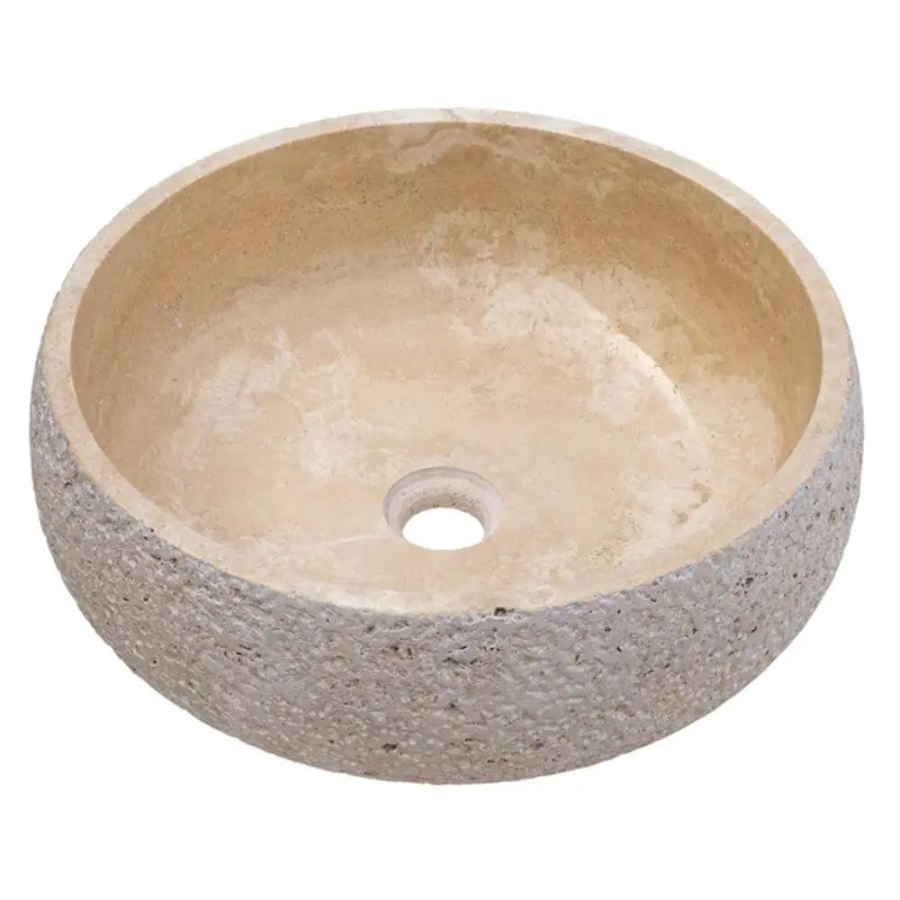 Light Beige Travertine Vessel Bathroom Sink - Polished 16 Inch by GobekDesign