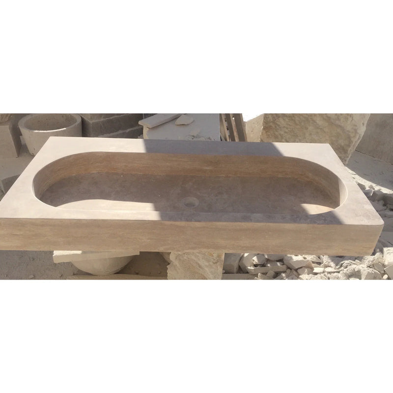 Light Travertine Natural Stone Basin Rectangular Travertine Bathroom Sink (W)48" (D)22" (H)5" by GobekDesign