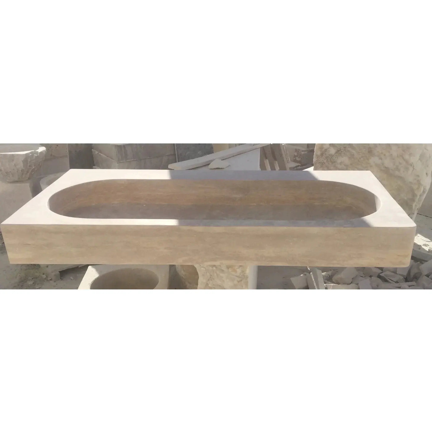 Light Travertine Natural Stone Rectangular Bathroom Vessel Sink 48 x 22 Inches by GobekDesign