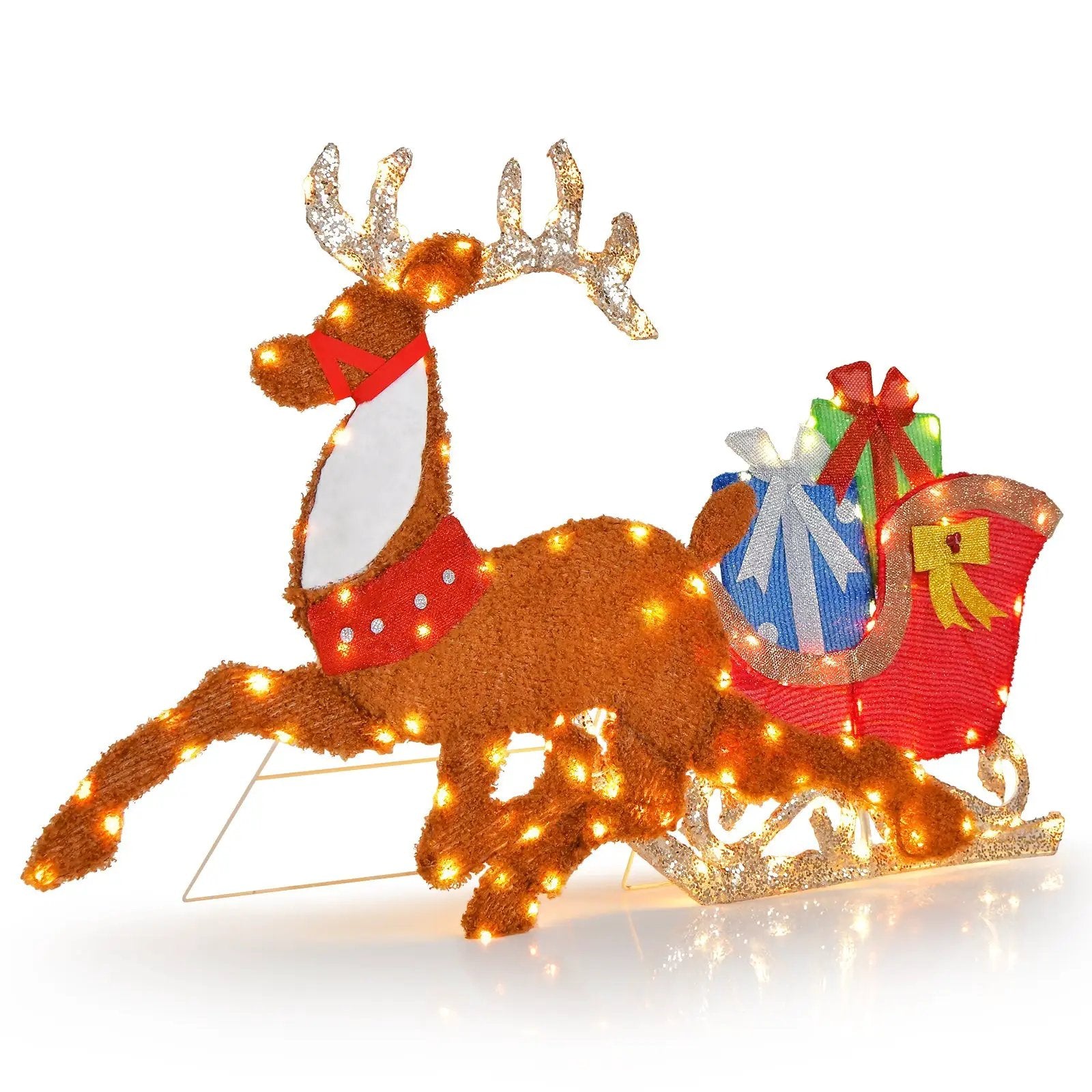 Lighted 2D Christmas Reindeer and Sleigh Decoration for Lawn Front Door Home by DirectDeals