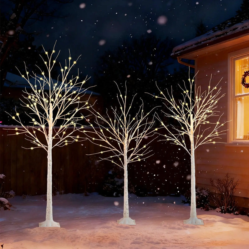 Lighted Birch Tree Set of 3 with 4/5/6 FT Pre-Lit Artificial Christmas Tree for Holiday Party by DirectDeals