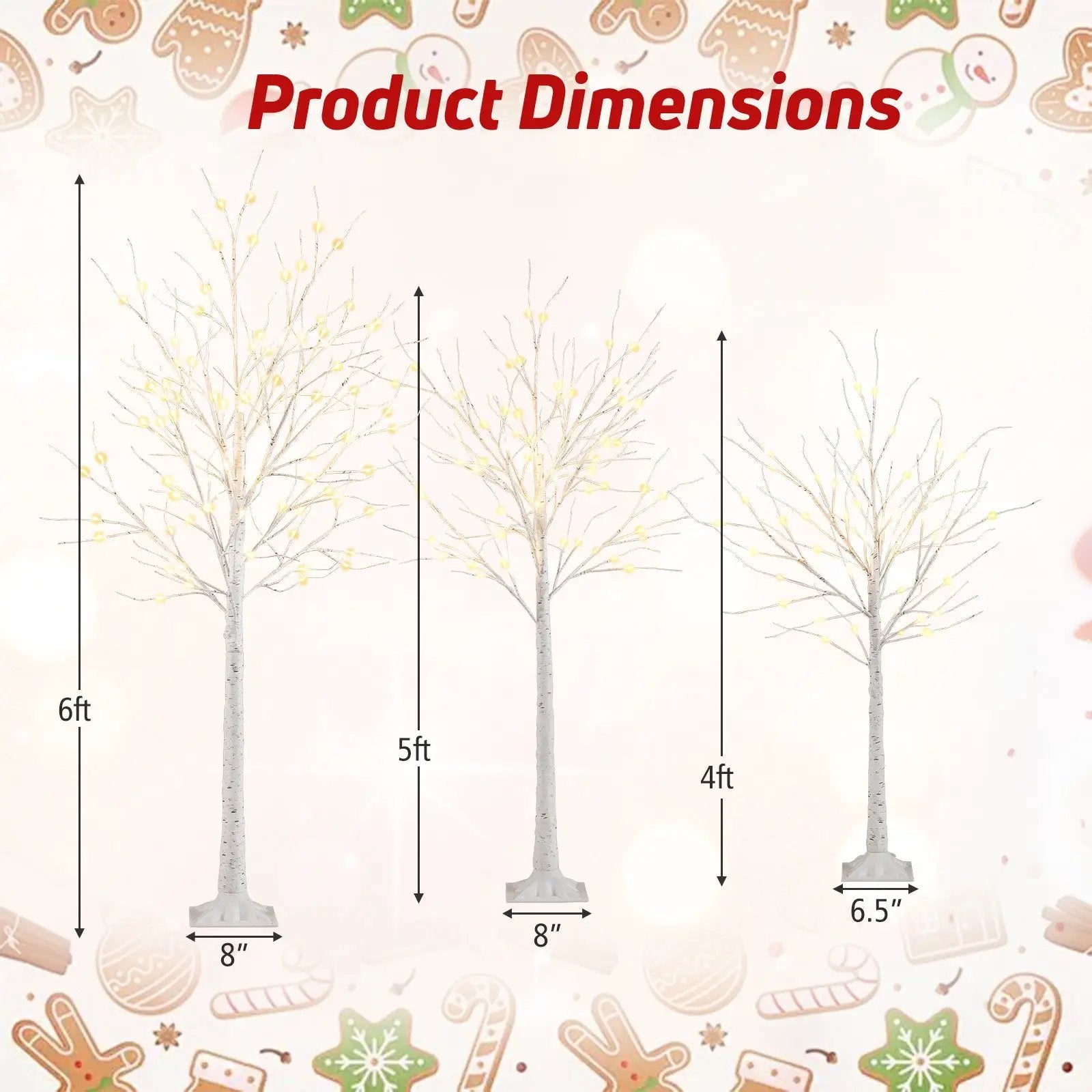 Lighted Birch Tree Set of 3 with 4/5/6 FT Pre-Lit Artificial Christmas Tree for Holiday Party by DirectDeals
