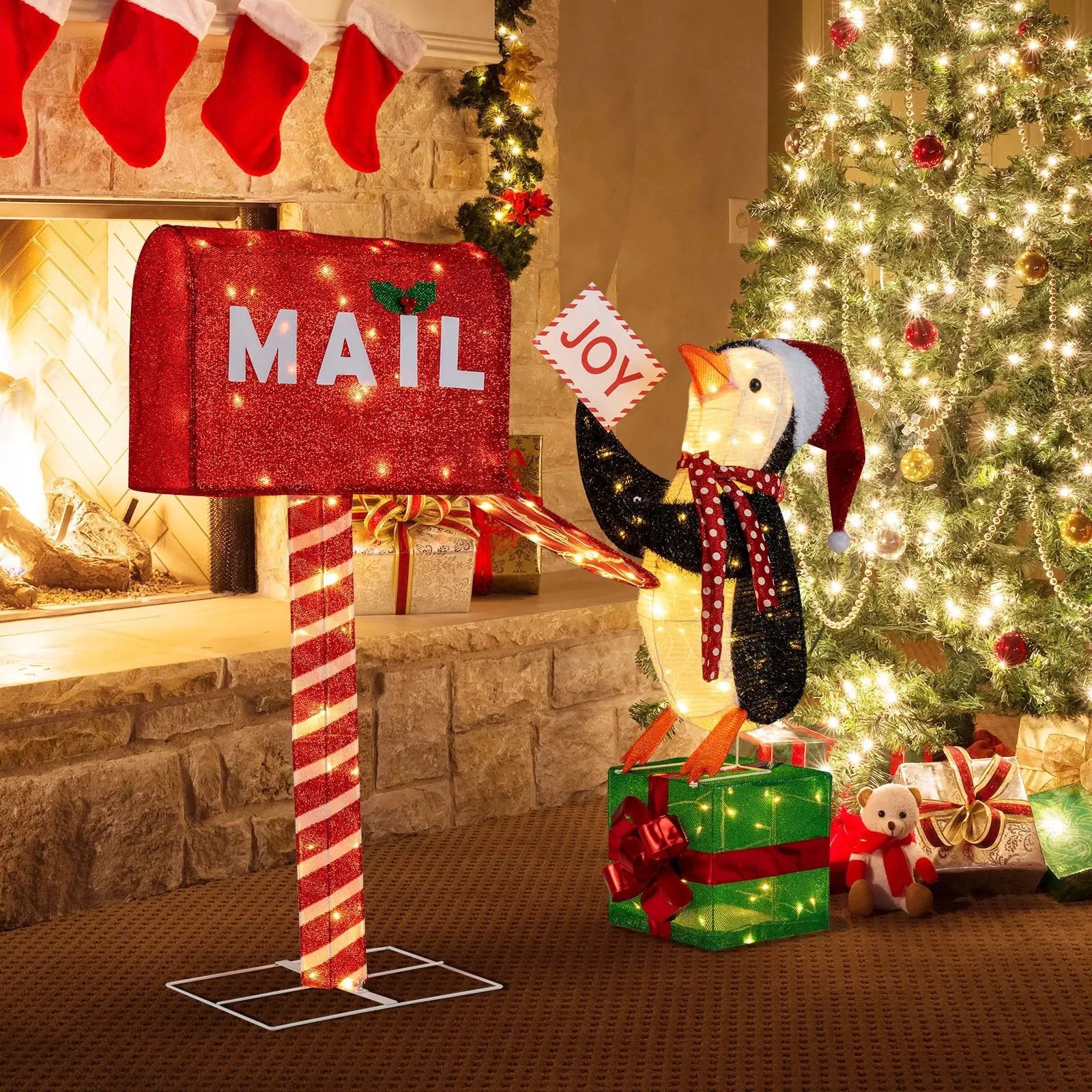 Lighted Christmas Decoration Mailbox and Penguin 3D Pre-Lit Xmas Holiday Decoration by DirectDeals