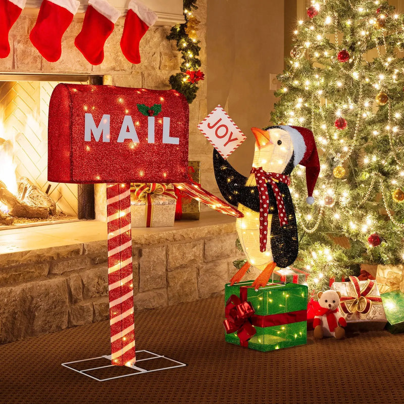 Lighted Christmas Decoration Mailbox and Penguin 3D Pre-Lit Xmas Holiday Decoration by DirectDeals