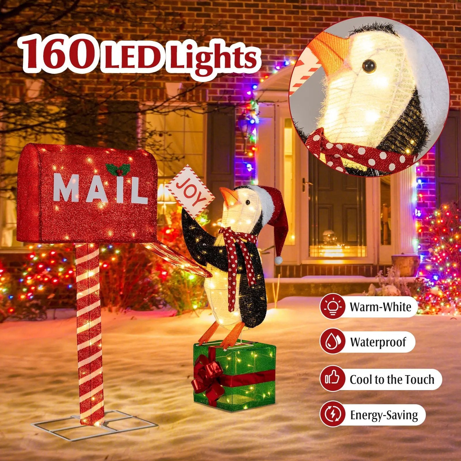 Lighted Christmas Decoration Mailbox and Penguin 3D Pre-Lit Xmas Holiday Decoration by DirectDeals