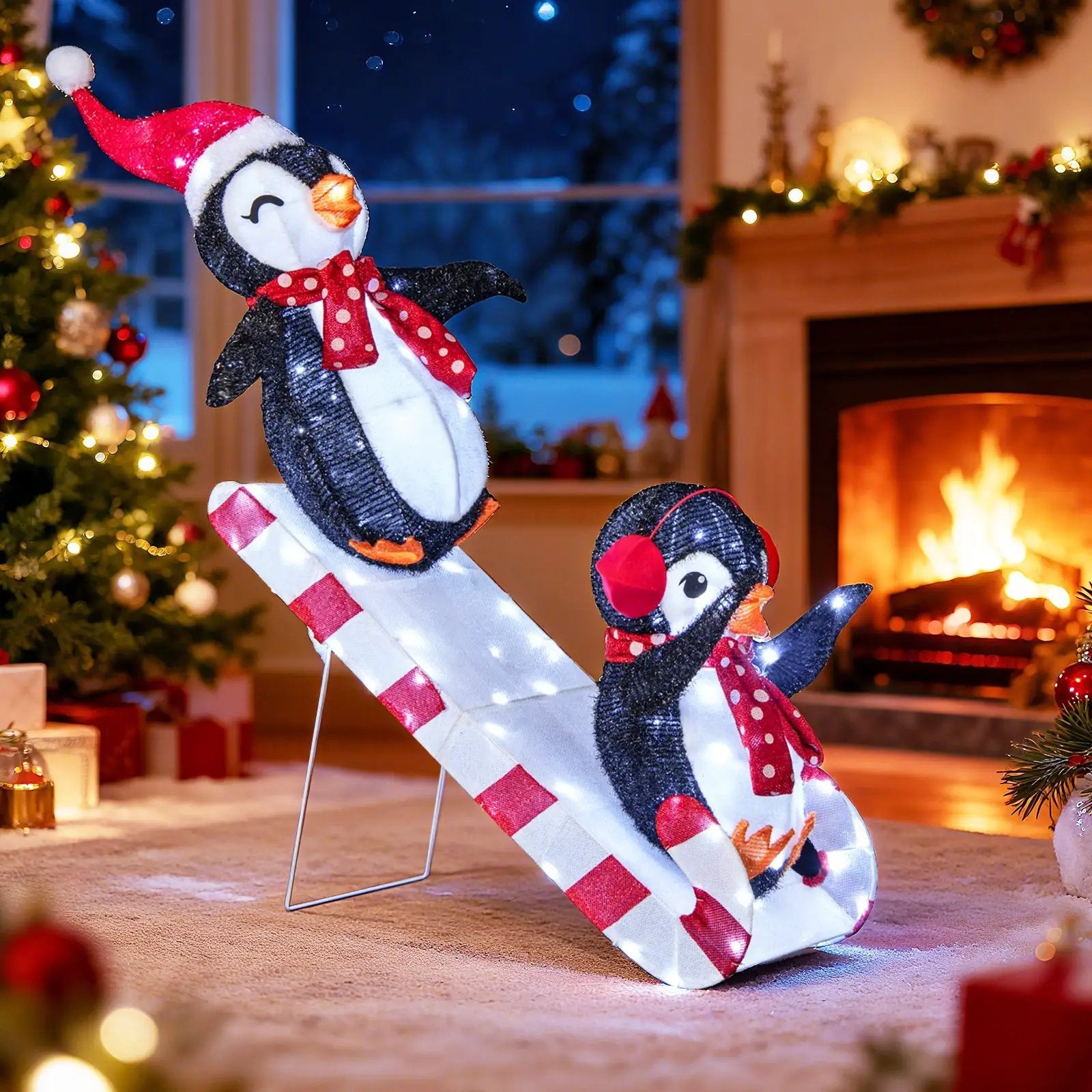 Lighted Christmas Decoration Penguins 3D Pre-Lit Penguins Slide with 170 LED Lights by DirectDeals