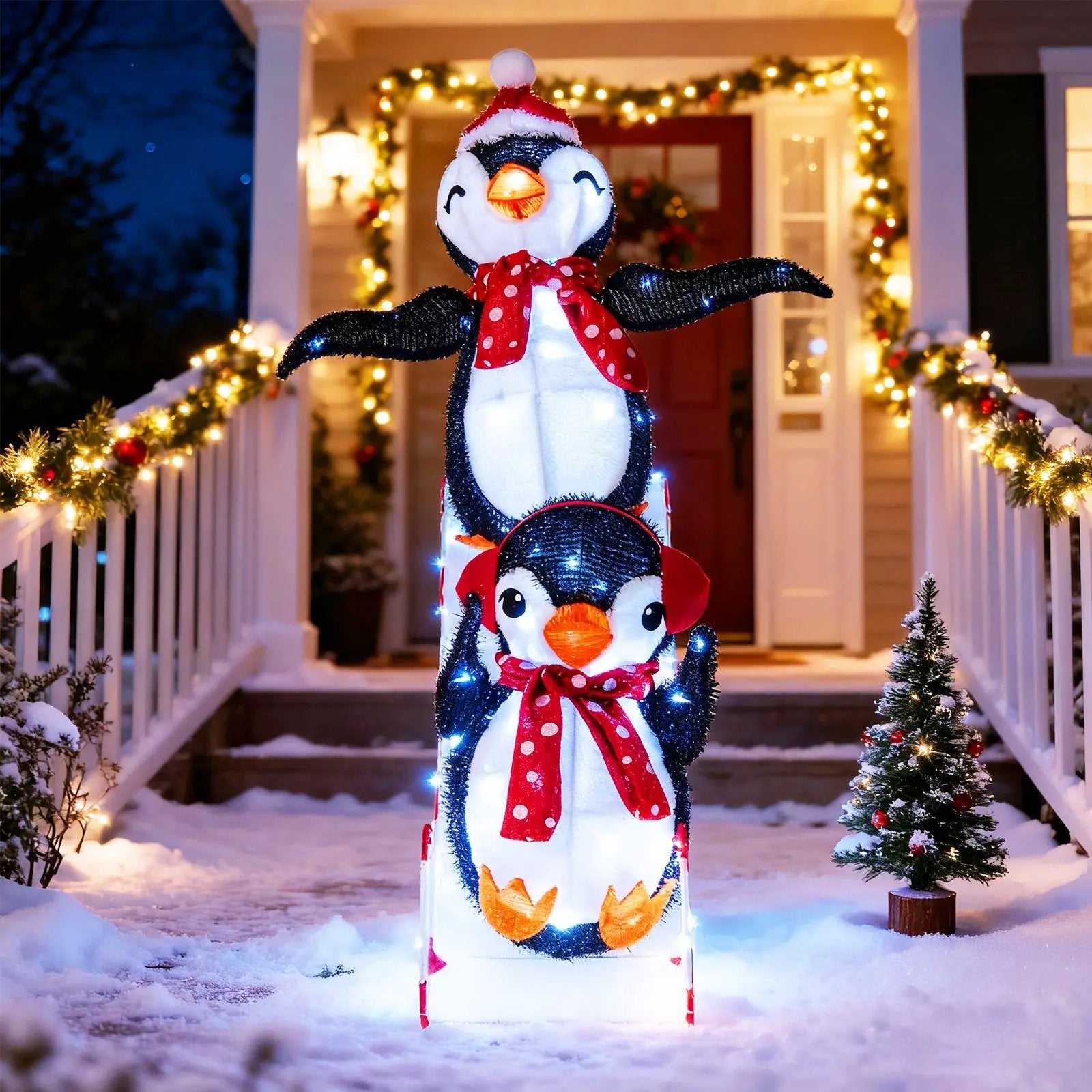 Lighted Christmas Decoration Penguins 3D Pre-Lit Penguins Slide with 170 LED Lights by DirectDeals
