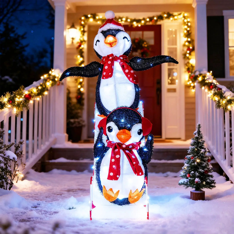 Lighted Christmas Decoration Penguins 3D Pre-Lit Penguins Slide with 170 LED Lights by DirectDeals