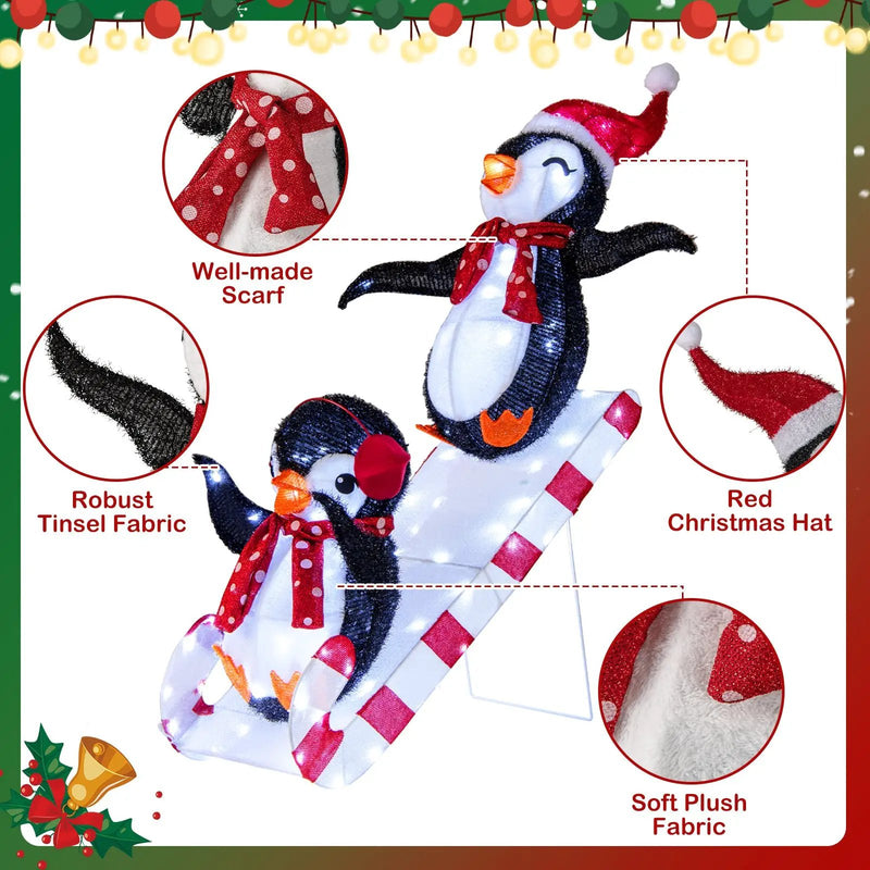 Lighted Christmas Decoration Penguins 3D Pre-Lit Penguins Slide with 170 LED Lights by DirectDeals
