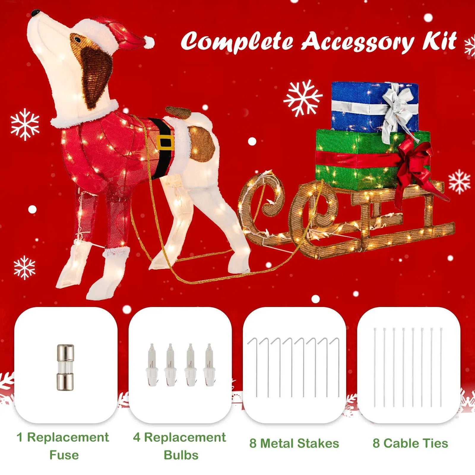 Outdoor Pre-lit Xmas Dog and Sleigh with 170 Warm Bright Lights for Porch by DirectDeals