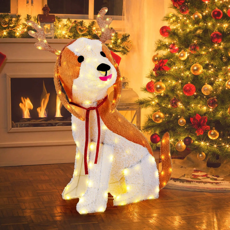 Lighted Christmas Dog with LED Lights Ground Stakes and Cable Tiers by DirectDeals