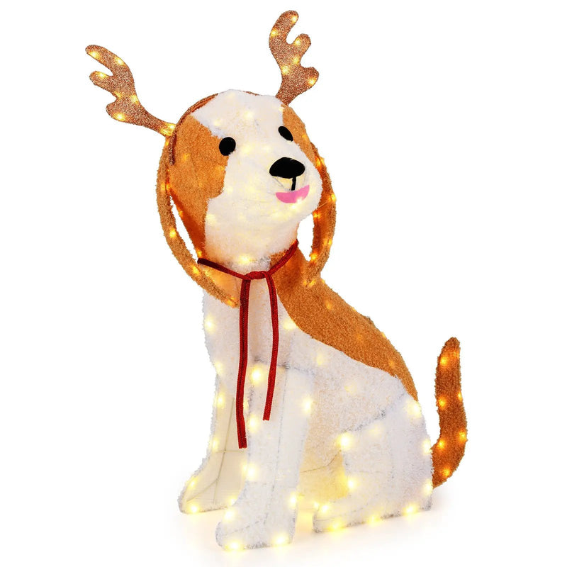 Lighted Christmas Dog with LED Lights Ground Stakes and Cable Tiers by DirectDeals