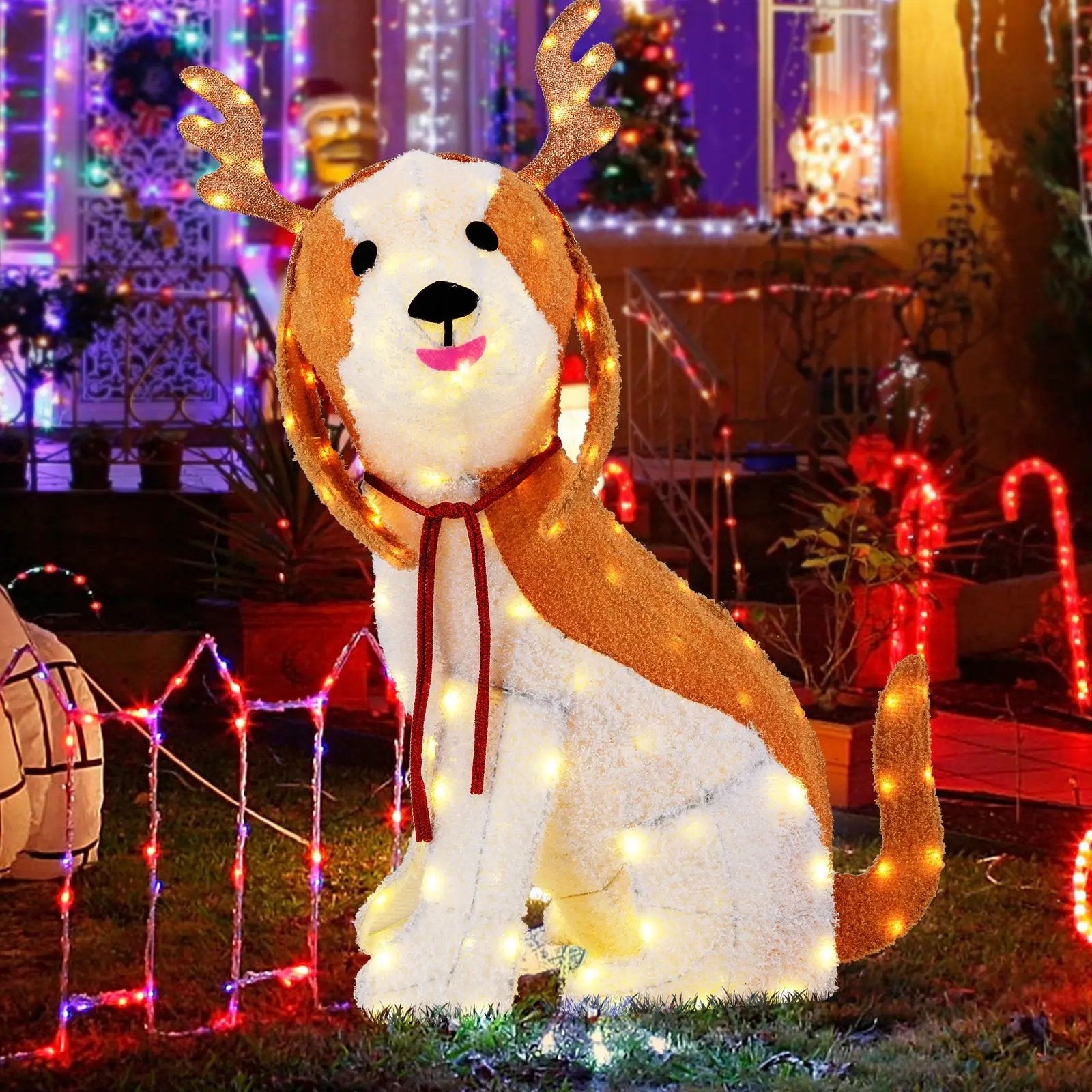 Lighted Christmas Dog with LED Lights Ground Stakes and Cable Tiers by DirectDeals