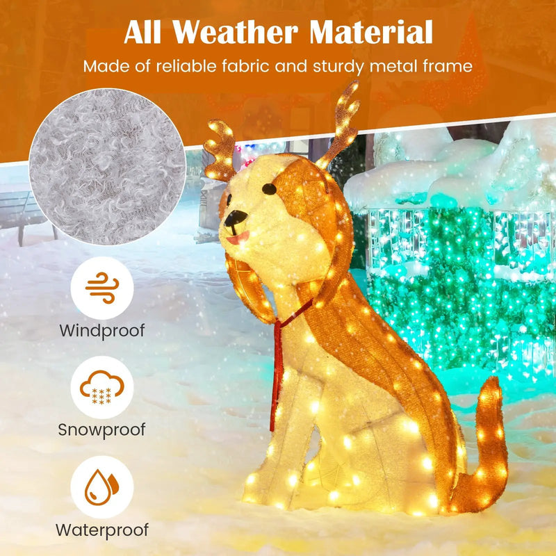 Lighted Christmas Dog with LED Lights Ground Stakes and Cable Tiers by DirectDeals