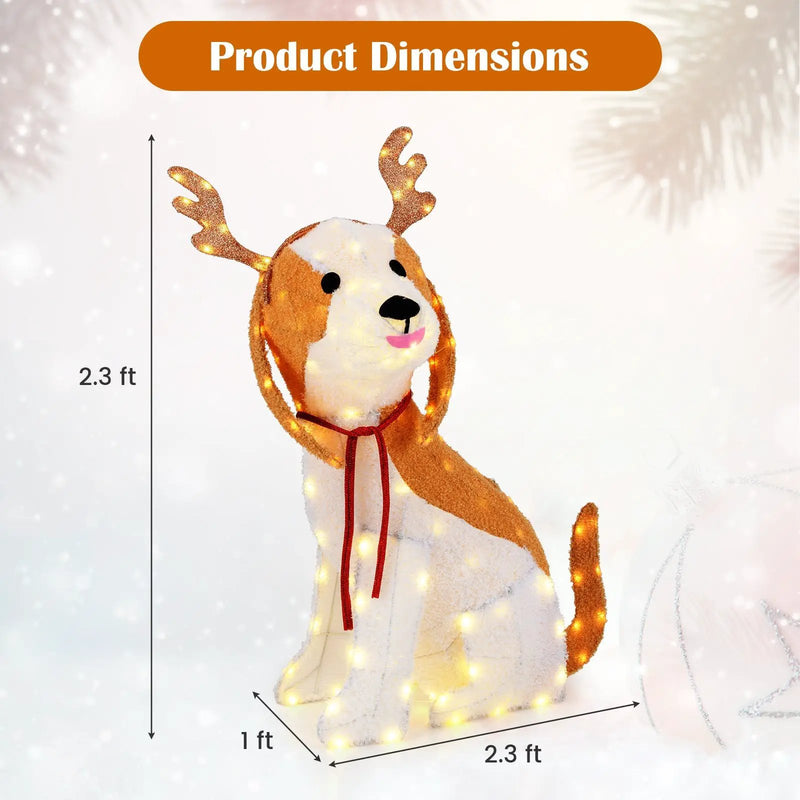 Lighted Christmas Dog with LED Lights Ground Stakes and Cable Tiers by DirectDeals