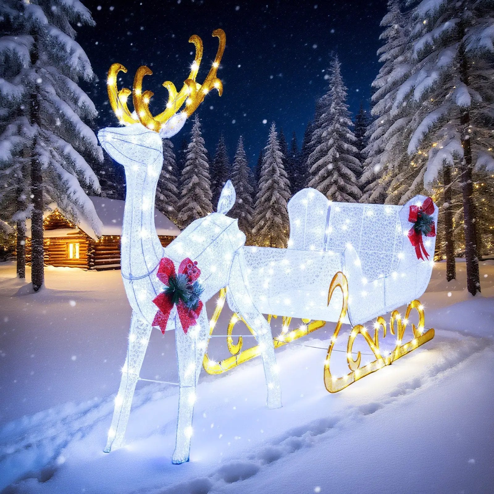 6 Feet Christmas Lighted Reindeer and Santa's Sleigh Decoration with 4 Stakes by DirectDeals