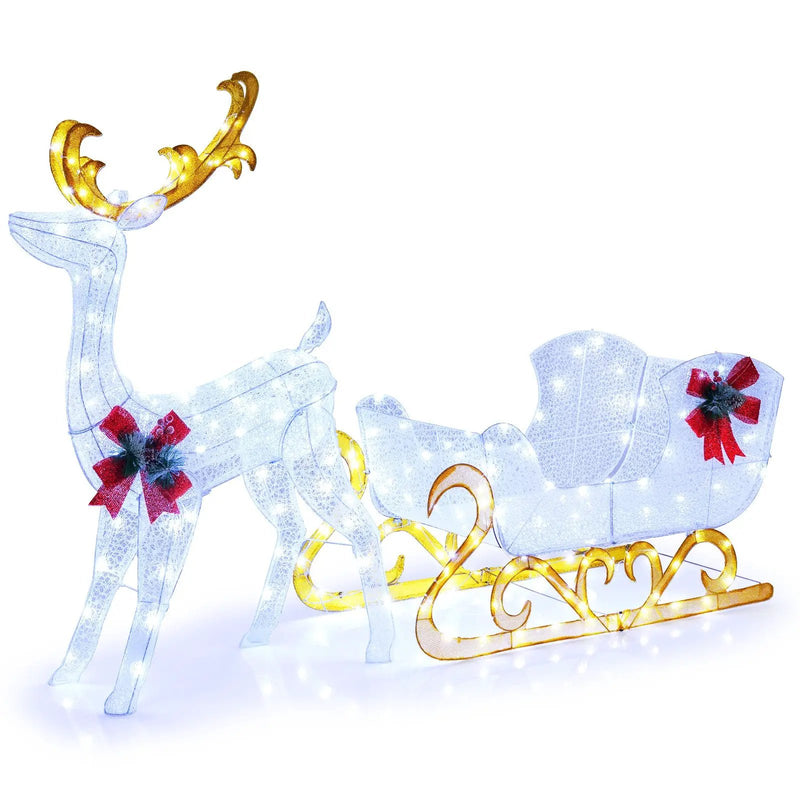 6 Feet Christmas Lighted Reindeer and Santa's Sleigh Decoration with 4 Stakes by DirectDeals