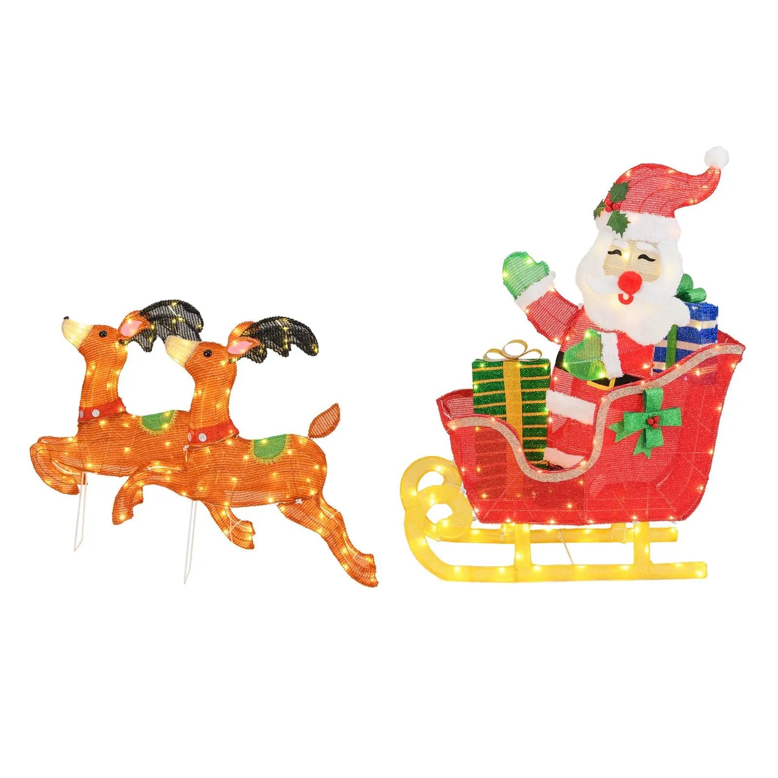Lighted Christmas Santa on Sleigh with Reindeer and LED Lights by DirectDeals