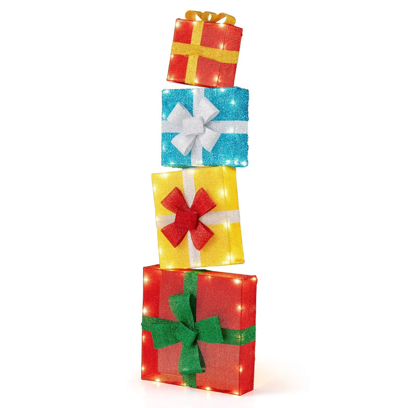 Lighted Gift Boxes Christmas Decoration 2D Set of 4 Pre-Lit Stacked Xmas Gift Boxes by DirectDeals