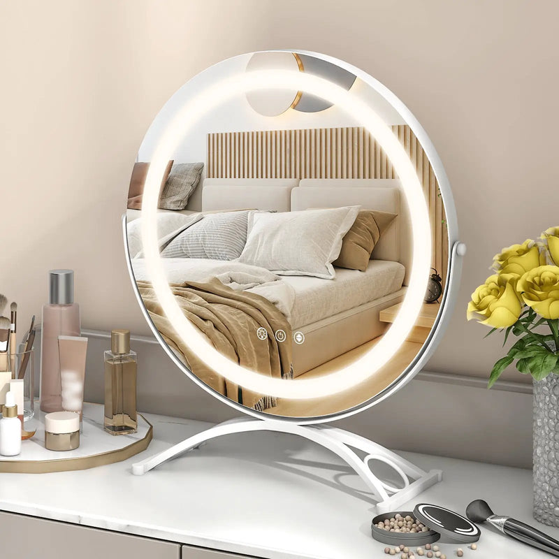 16 x 16 Inch Round LED Vanity Mirror with 3-Color Lighting and Brightness Dimming by DirectDeals