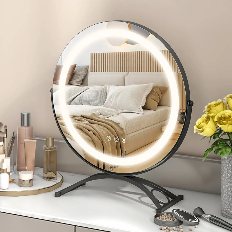 16 x 16 Inch Round LED Vanity Mirror with 3-Color Lighting and Brightness Dimming by DirectDeals