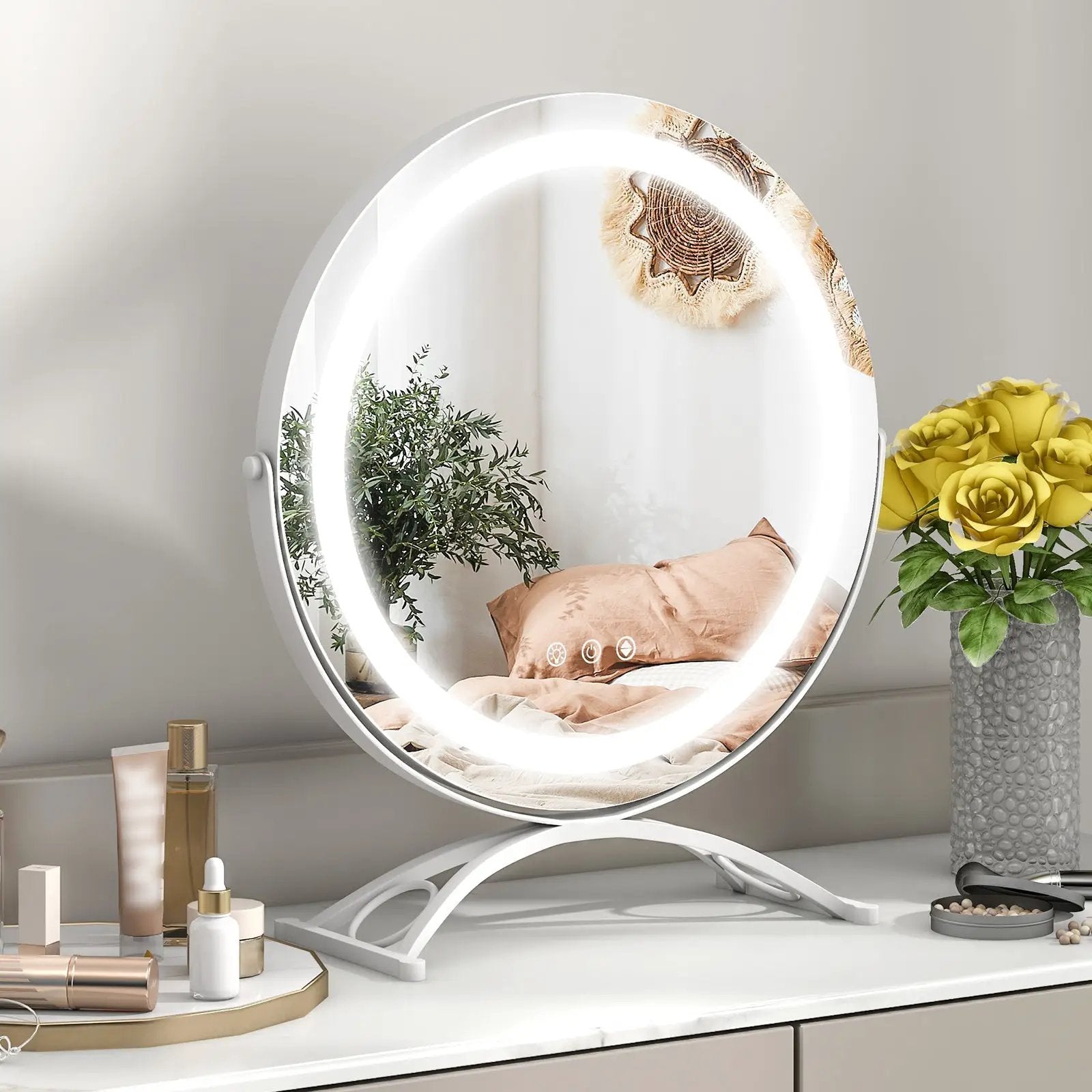 16 x 16 Inch Round LED Vanity Mirror with 3-Color Lighting and Brightness Dimming by DirectDeals