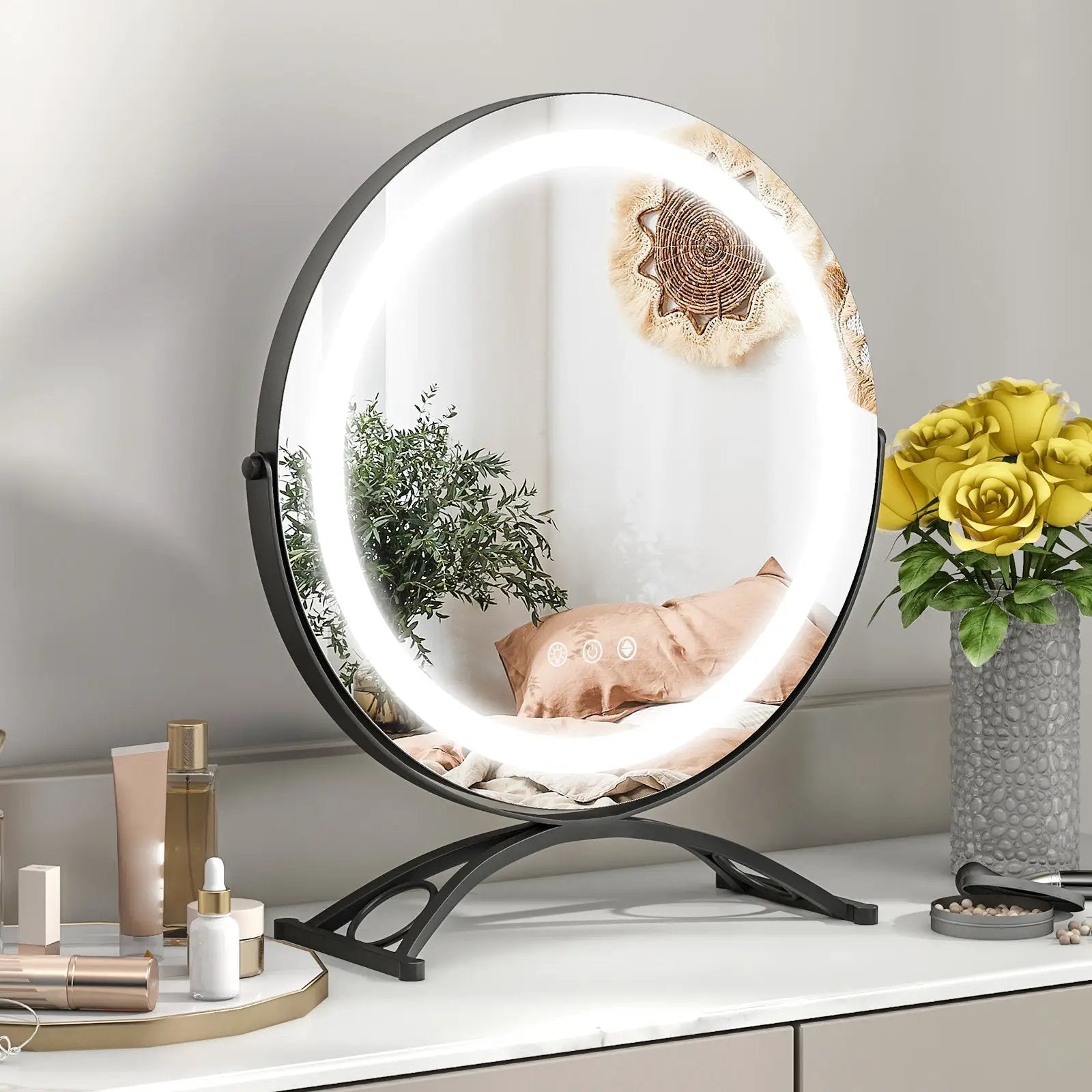 16 x 16 Inch Round LED Vanity Mirror with 3-Color Lighting and Brightness Dimming by DirectDeals