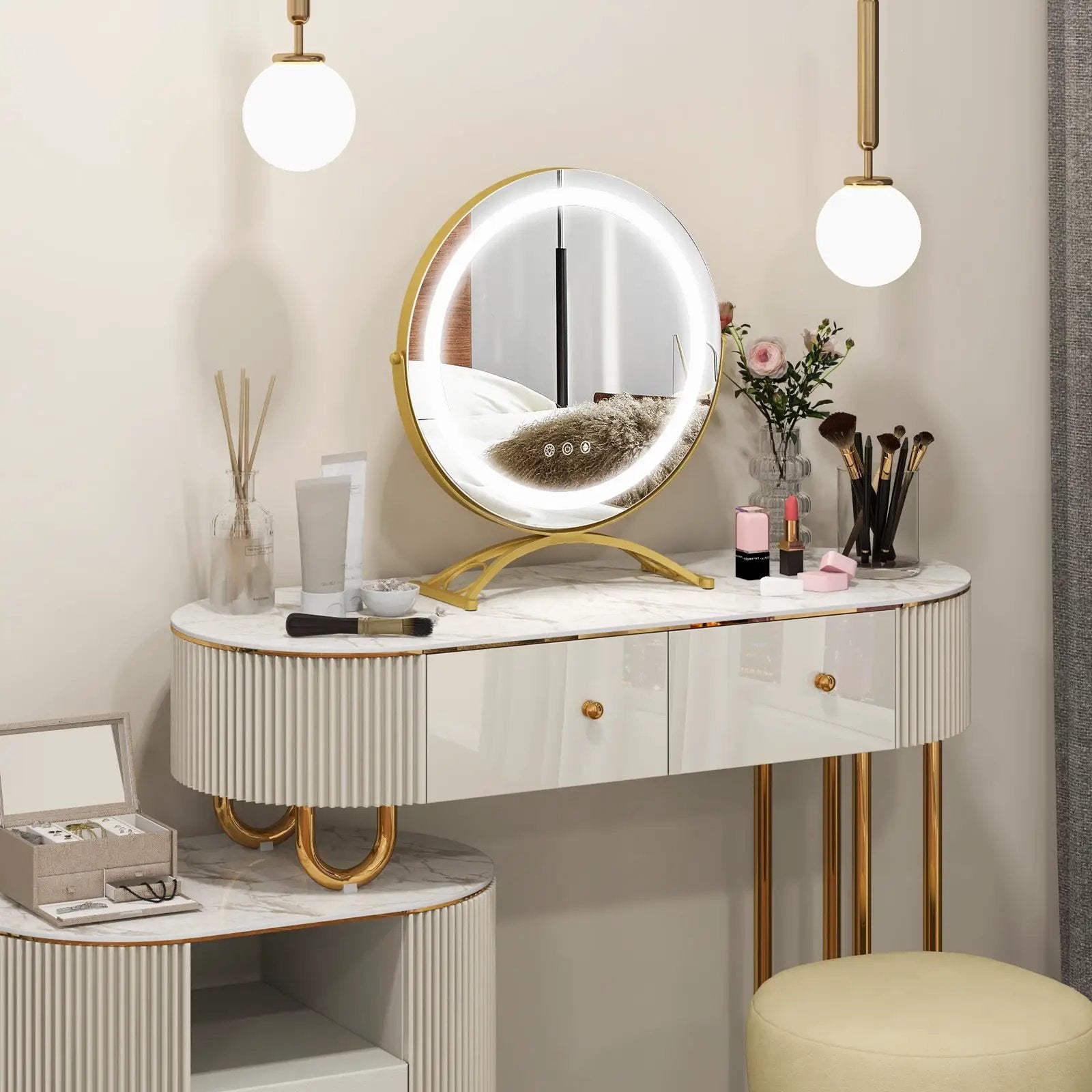 16 x 16 Inch Round LED Vanity Mirror with 3-Color Lighting and Brightness Dimming by DirectDeals