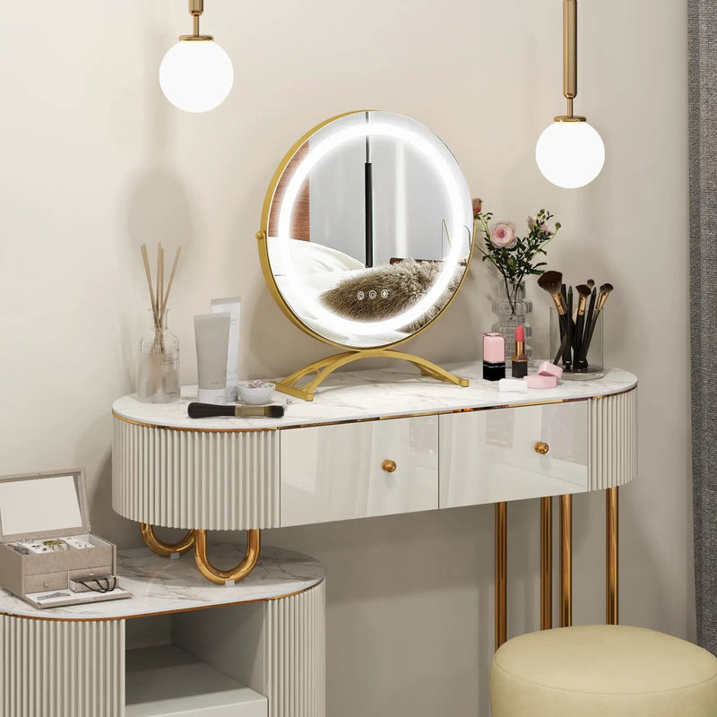 16 x 16 Inch Round LED Vanity Mirror with 3-Color Lighting and Brightness Dimming by DirectDeals