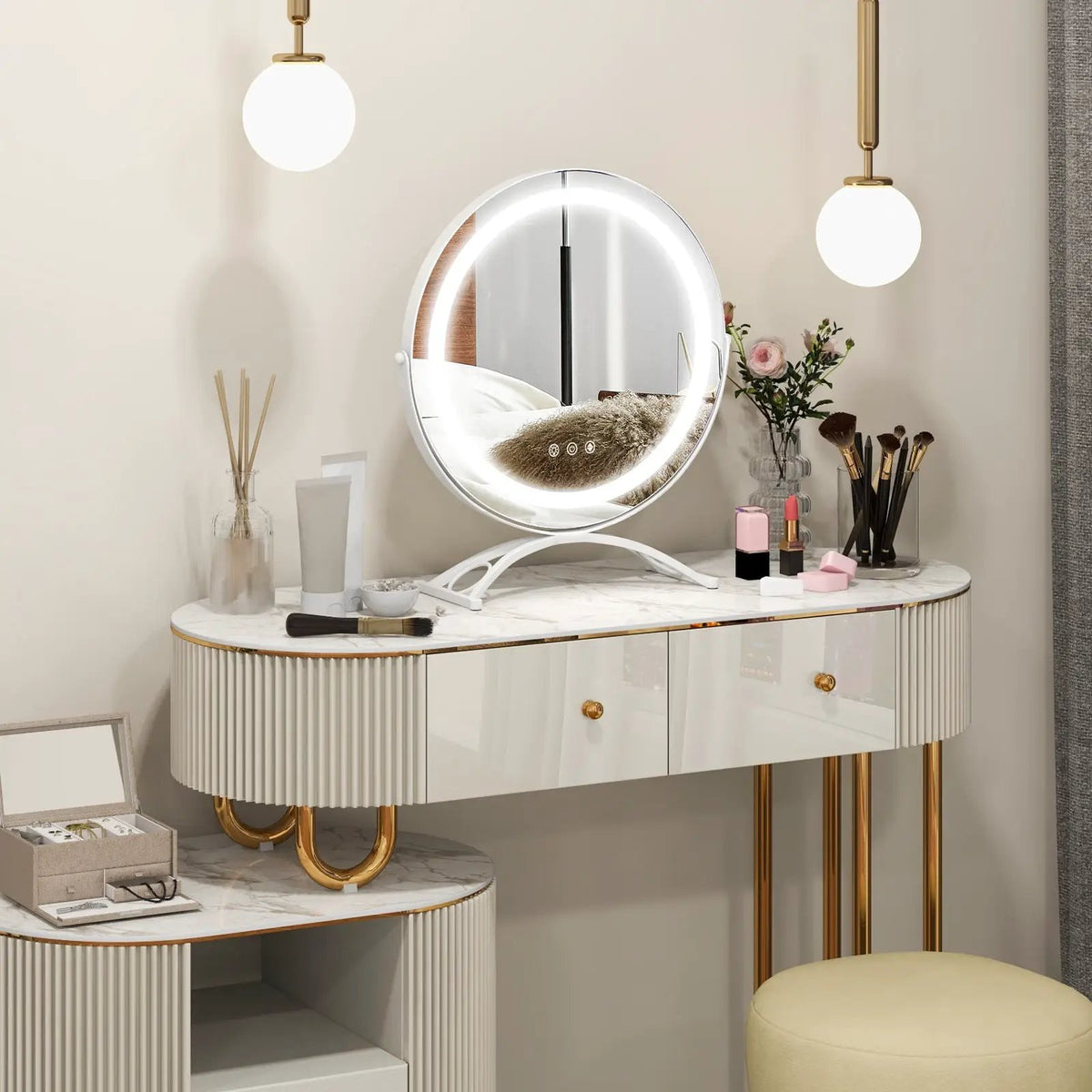 16 x 16 Inch Round LED Vanity Mirror with 3-Color Lighting and Brightness Dimming by DirectDeals
